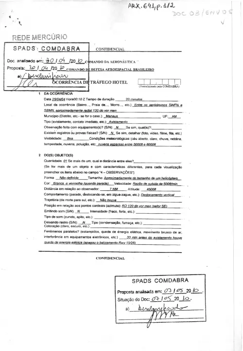 First page of BrazilianUFOFiles - BR AN BSB ARX 641