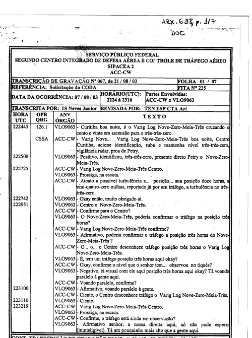 First page of BrazilianUFOFiles - BR AN BSB ARX 638