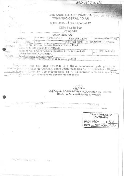 First page of BrazilianUFOFiles - BR AN BSB ARX 646