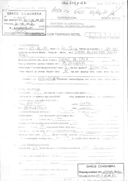 First page of BrazilianUFOFiles - BR AN BSB ARX 643