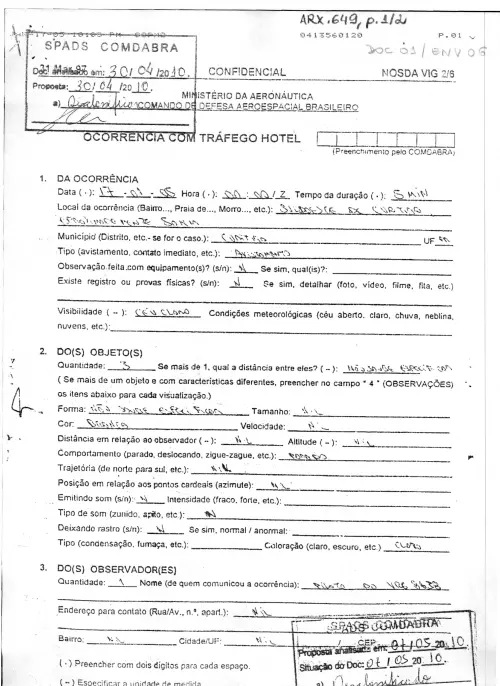 First page of BrazilianUFOFiles - BR AN BSB ARX 649