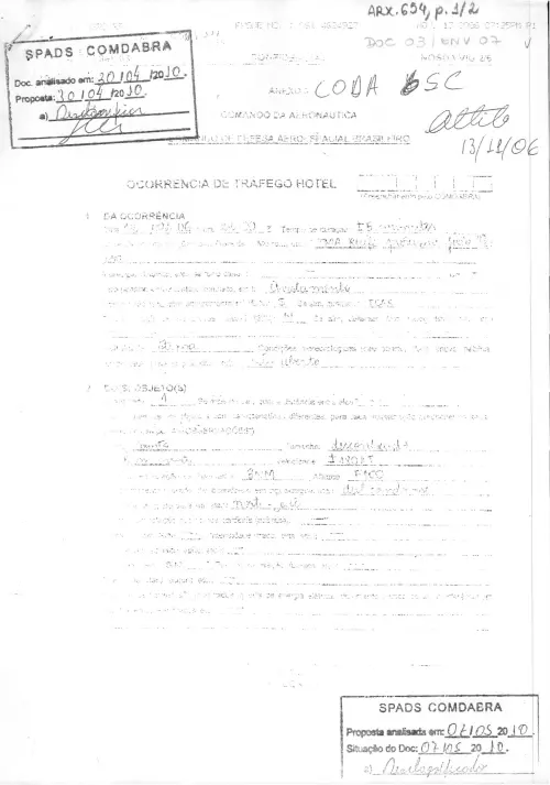 First page of BrazilianUFOFiles - BR AN BSB ARX 654