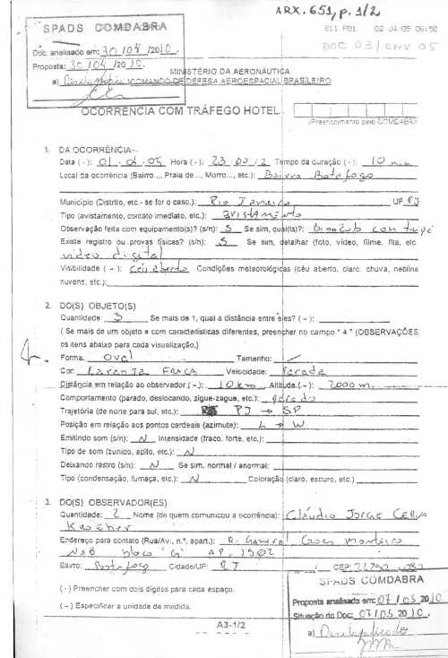 First page of BrazilianUFOFiles - BR AN BSB ARX 651