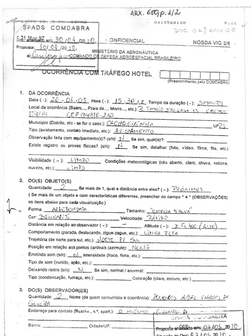 First page of BrazilianUFOFiles - BR AN BSB ARX 650