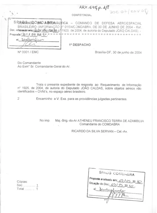 First page of BrazilianUFOFiles - BR AN BSB ARX 645