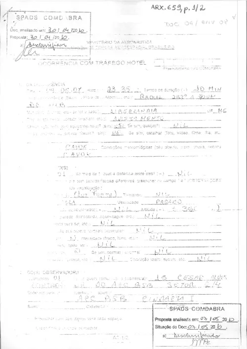 First page of BrazilianUFOFiles - BR AN BSB ARX 659