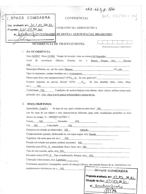 First page of BrazilianUFOFiles - BR AN BSB ARX 661