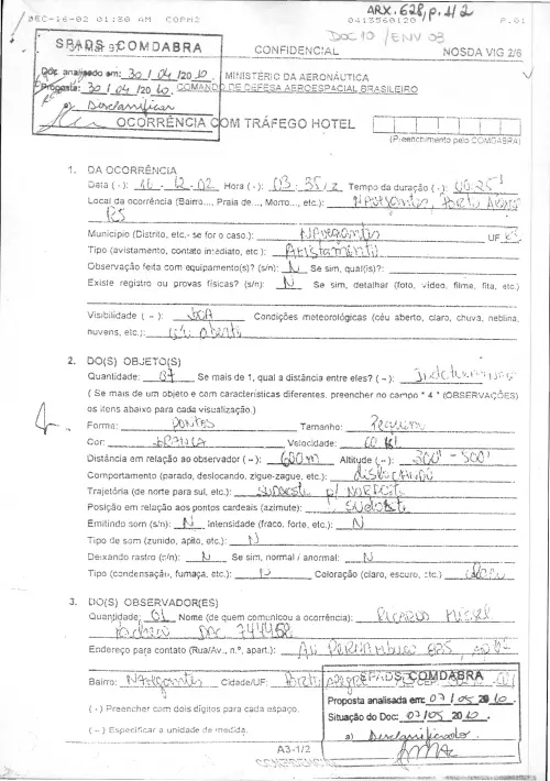 First page of BrazilianUFOFiles - BR AN BSB ARX 628
