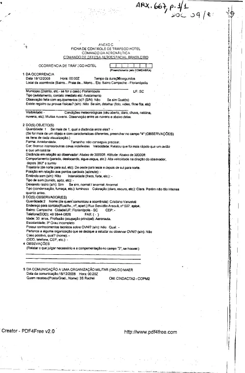 First page of BrazilianUFOFiles - BR AN BSB ARX 667