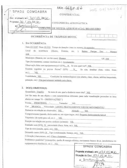 First page of BrazilianUFOFiles - BR AN BSB ARX 663