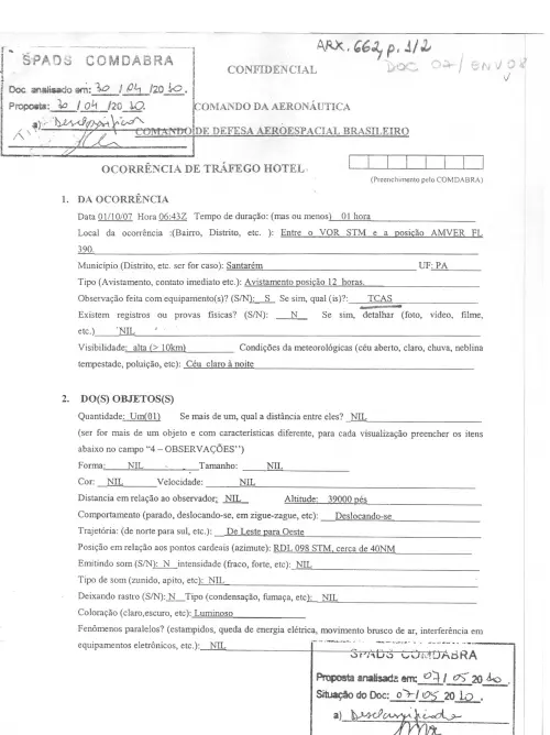First page of BrazilianUFOFiles - BR AN BSB ARX 662