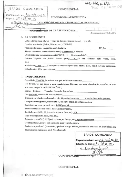 First page of BrazilianUFOFiles - BR AN BSB ARX 666