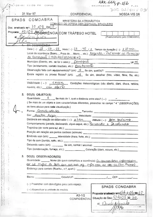 First page of BrazilianUFOFiles - BR AN BSB ARX 664