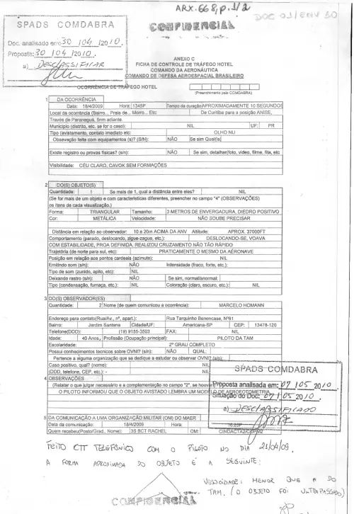 First page of BrazilianUFOFiles - BR AN BSB ARX 668