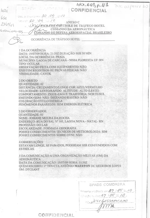First page of BrazilianUFOFiles - BR AN BSB ARX 669