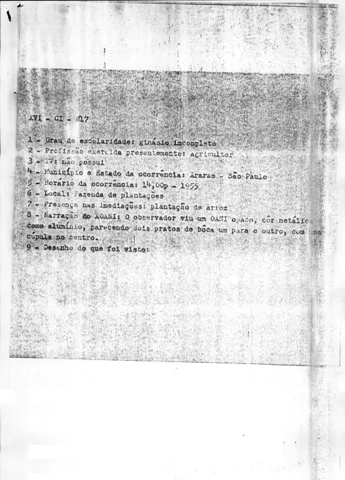 First page of BrazilianUFOFiles - Caso Araras 1955 ENVELOPE 03 CONTEUDO