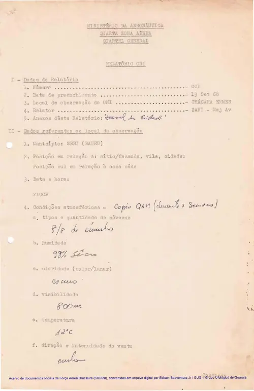 First page of BrazilianUFOFiles - Caso SIOANI 1 - Original Colorido Caso SIOANI 001 Colorido ORIGINAL