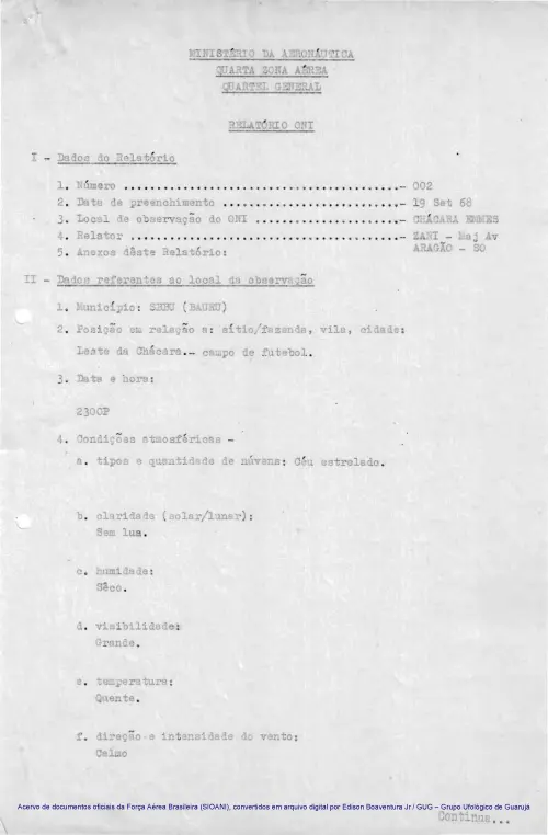 First page of BrazilianUFOFiles - CASO SIOANI 2 Caso SIOANI 002