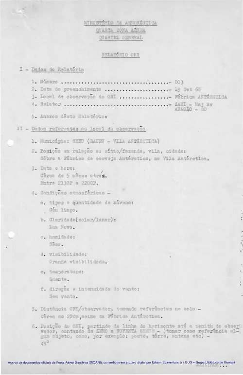 First page of BrazilianUFOFiles - CASO SIOANI 3 Caso SIOANI 003
