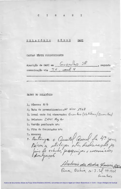 First page of BrazilianUFOFiles - CASO SIOANI 16 Caso SIOANI 016
