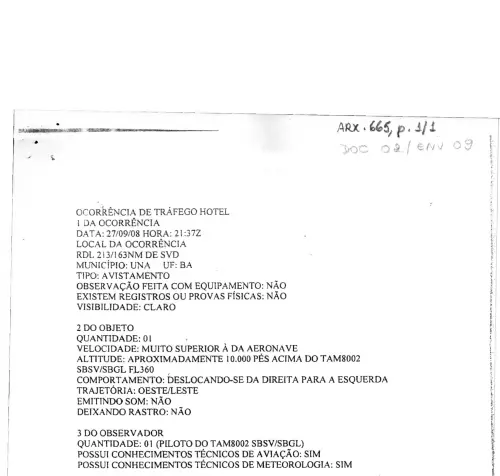 First page of BrazilianUFOFiles - BR AN BSB ARX 665