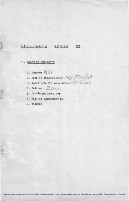 First page of BrazilianUFOFiles - CASO SIOANI 27 Caso SIOANI 027