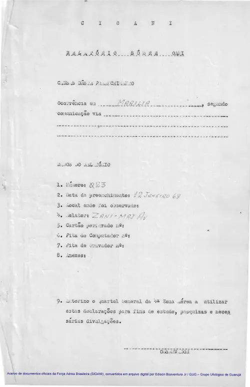 First page of BrazilianUFOFiles - CASO SIOANI 23 Caso SIOANI 023
