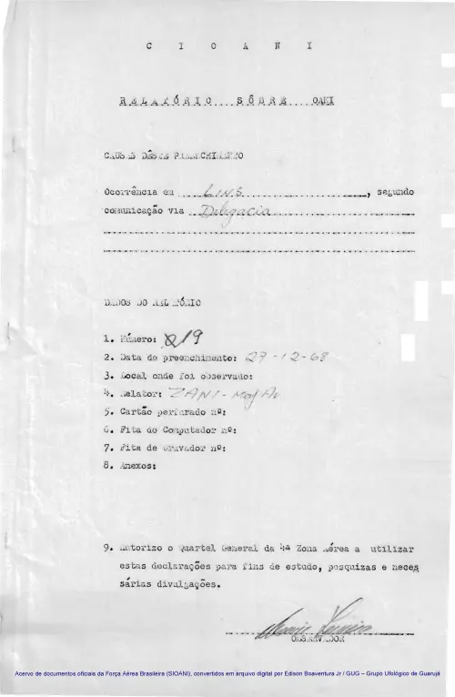 First page of BrazilianUFOFiles - CASO SIOANI 19 Caso SIOANI 019