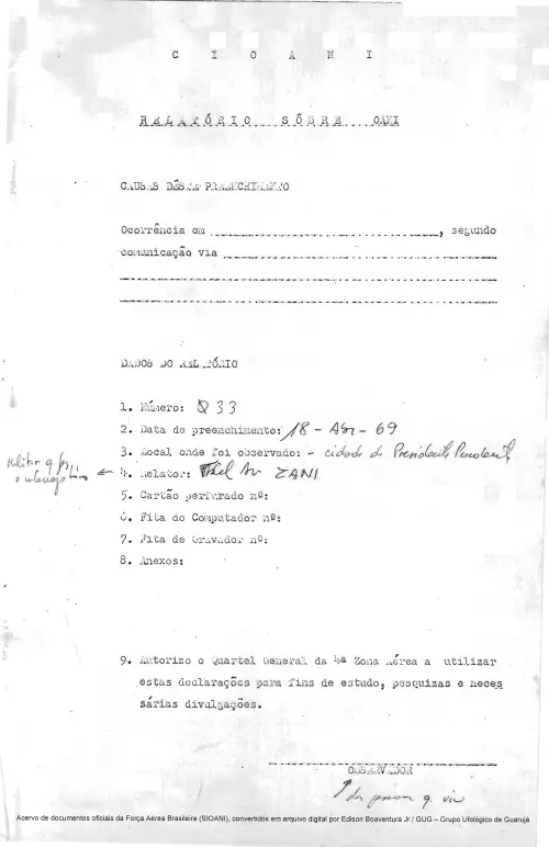 First page of BrazilianUFOFiles - CASO SIOANI 33 Caso SIOANI 033