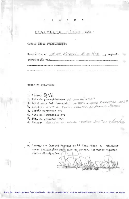 First page of BrazilianUFOFiles - CASO SIOANI 46 Caso SIOANI 046