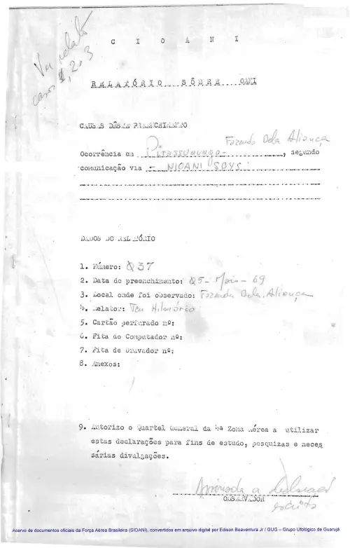 First page of BrazilianUFOFiles - CASO SIOANI 37 Caso SIOANI 037