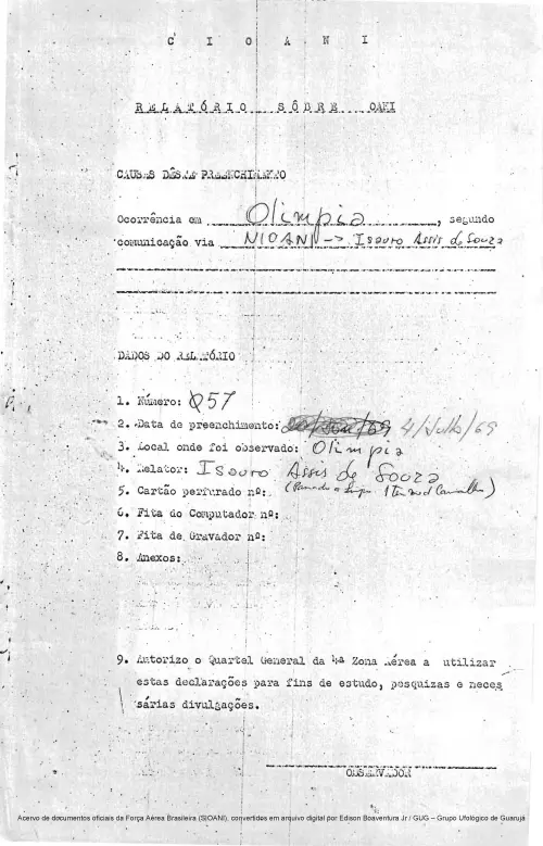First page of BrazilianUFOFiles - CASO SIOANI 57 Caso SIOANI 057