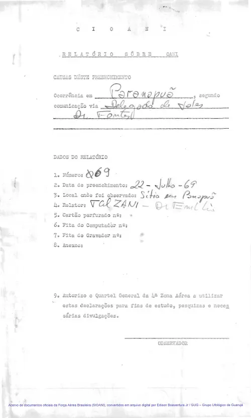 First page of BrazilianUFOFiles - CASO SIOANI 69 Caso SIOANI 069