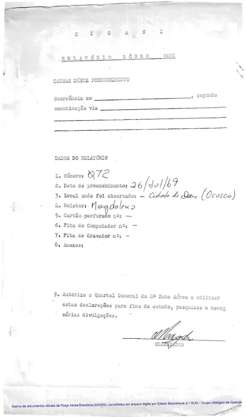 First page of BrazilianUFOFiles - CASO SIOANI 72 Caso SIOANI 072