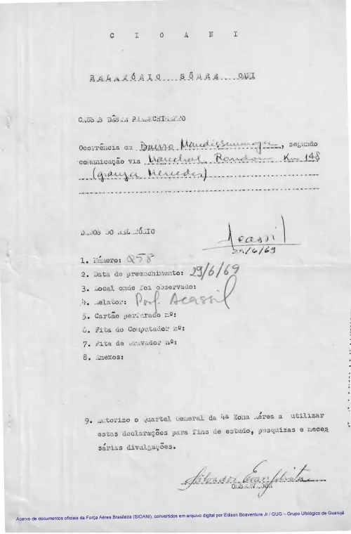 First page of BrazilianUFOFiles - CASO SIOANI 58 Caso SIOANI 058