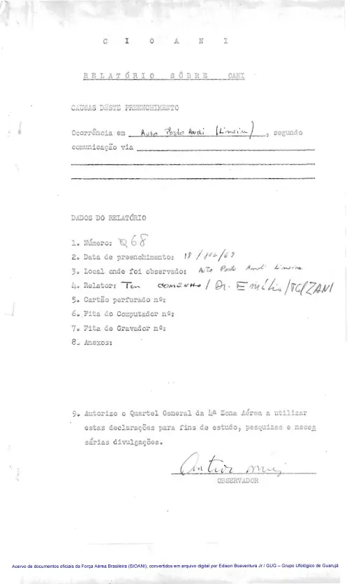 First page of BrazilianUFOFiles - CASO SIOANI 68 Caso SIOANI 068
