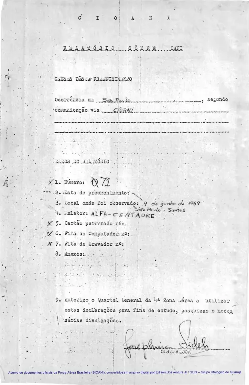 First page of BrazilianUFOFiles - CASO SIOANI 71 Caso SIOANI 071