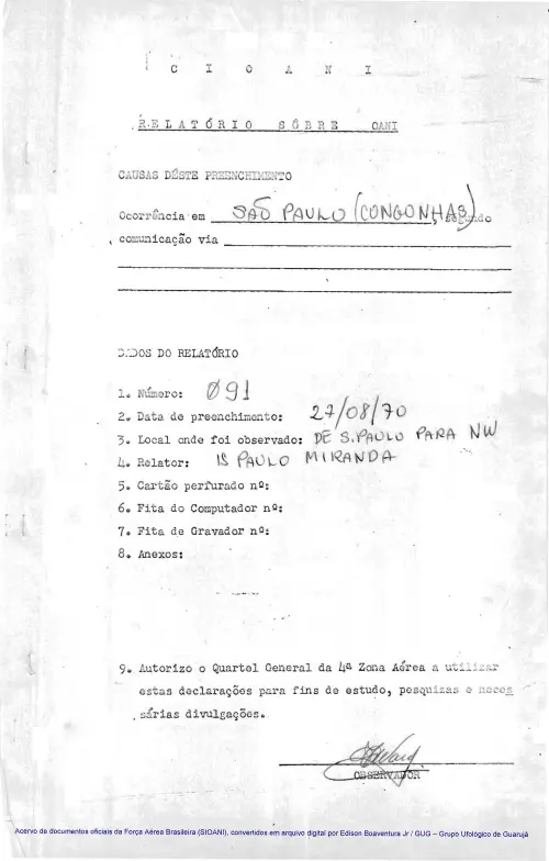 First page of BrazilianUFOFiles - CASO SIOANI 91 Caso SIOANI 091