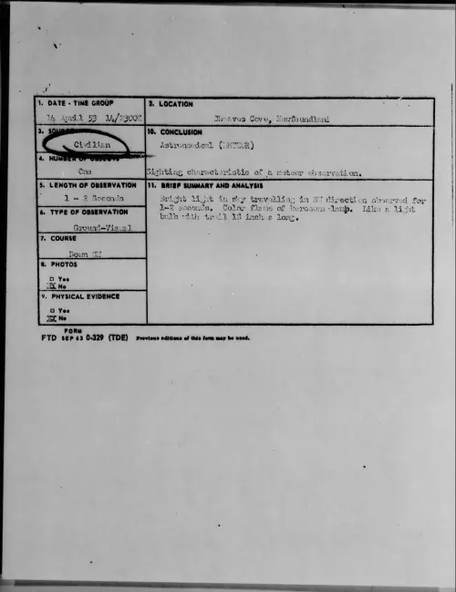 First page of 1953.04 - 6384595 - Sheaves Cove, Newfoundland