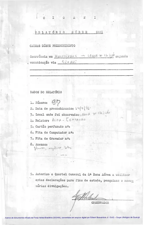 First page of BrazilianUFOFiles - CASO SIOANI 97 Caso SIOANI 097