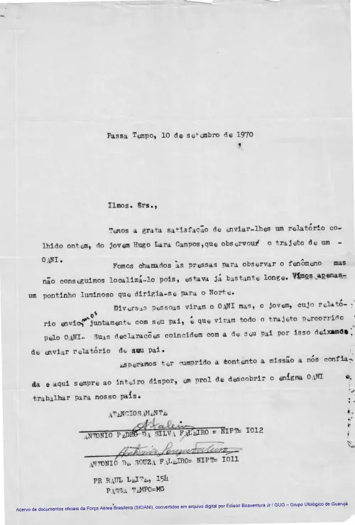 First page of BrazilianUFOFiles - CASO SIOANI SEM Nº - 006 70 - Preto e Branco Caso SIOANI Sem Nr 006 70