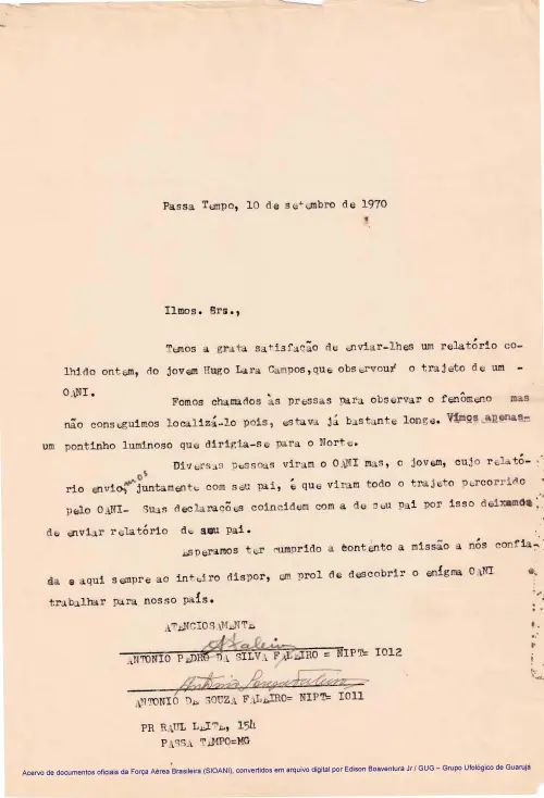 First page of BrazilianUFOFiles - CASO SIOANI SEM Nº - 006 70 - Colorido ORIGINAL Caso SIOANI Sem Nr 006 70 Colorido ORIGINAL