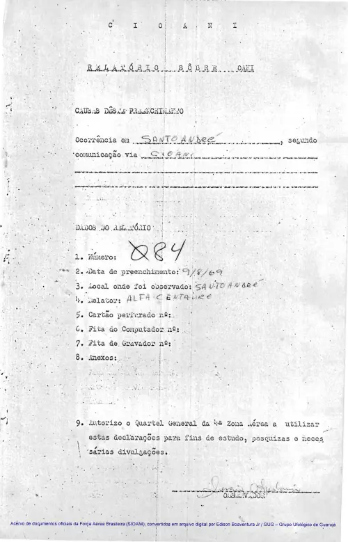 First page of BrazilianUFOFiles - CASO SIOANI 84 Caso SIOANI 084