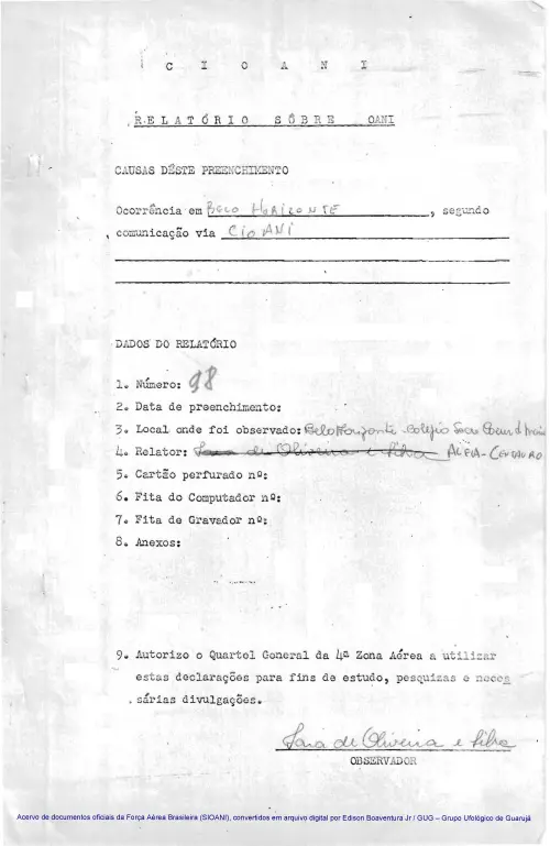 First page of BrazilianUFOFiles - CASO SIOANI 98 Caso SIOANI 098