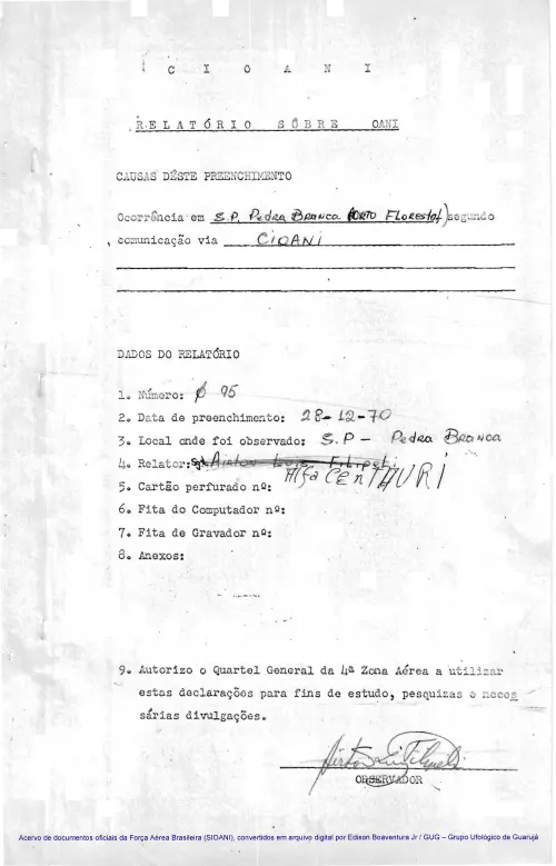 First page of BrazilianUFOFiles - CASO SIOANI 95 Caso SIOANI 095