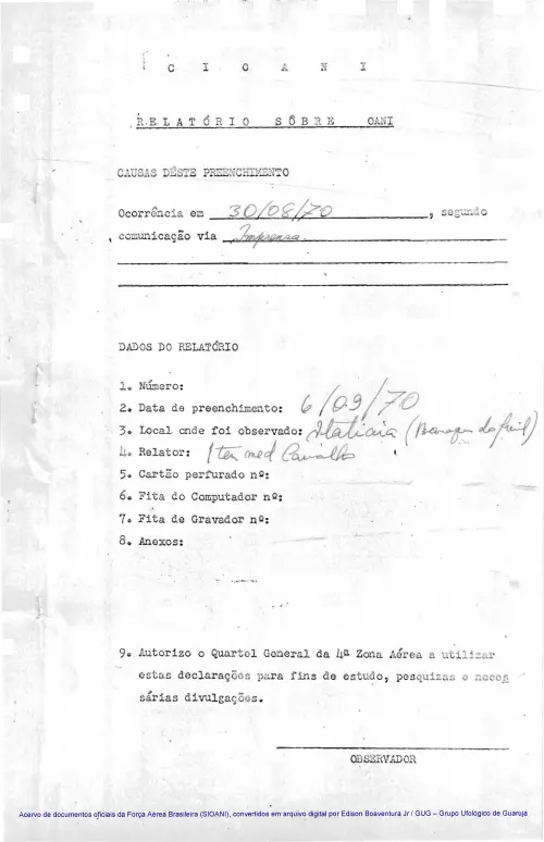 First page of BrazilianUFOFiles - CASO SIOANI SEM Nº - 005 70 Caso SIOANI Sem Nr 005 70