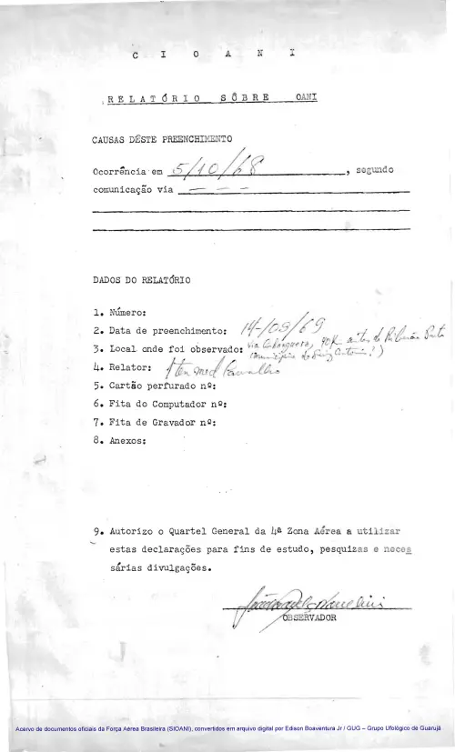 First page of BrazilianUFOFiles - CASO SIOANI SEM Nº - 004 69 Caso SIOANI Sem Nr 004 69