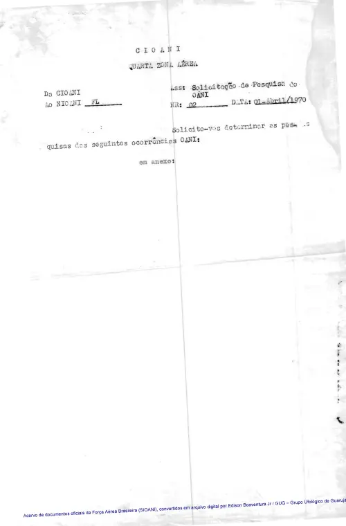 First page of BrazilianUFOFiles - CASO SIOANI SEM Nº - 007 70 Caso SIOANI Sem Nr 007 70