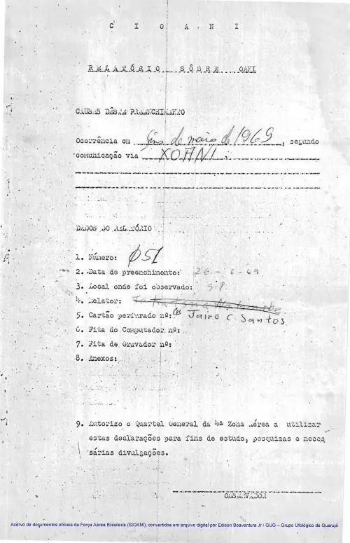 First page of BrazilianUFOFiles - CASO SIOANI 51 Caso SIOANI 051