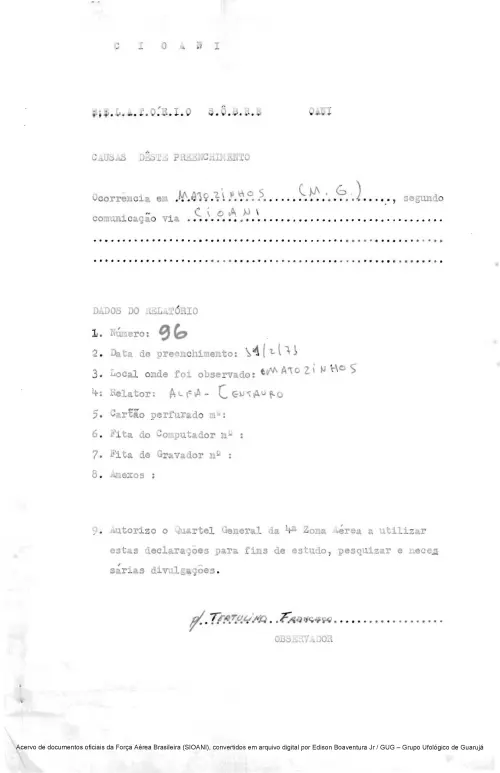 First page of BrazilianUFOFiles - CASO SIOANI 96 Caso SIOANI 096